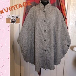 Vintage! “Haband For Her” Houndstooth Plaid Equestrian Button Poncho Cap…